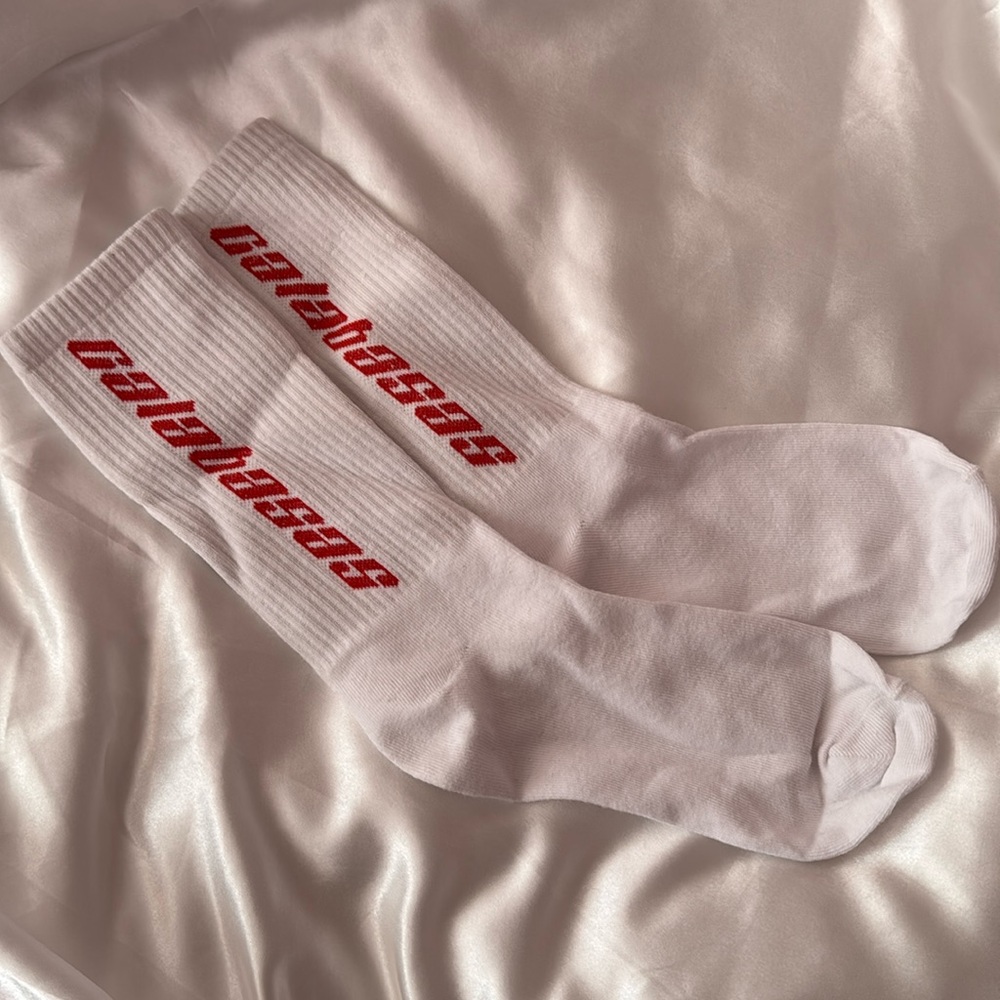 Calabasas White and Red Crew Socks